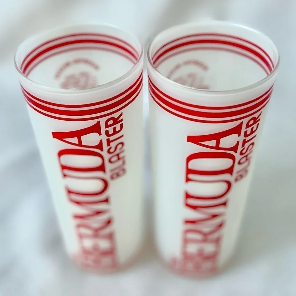 Bermuda Blaster 2 Vintage Frosted Cocktail Glasses Tumblers Red White MCM